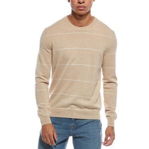 Amicale Cashmere Mens Tonal Stripe Cashmere Crewneck Sweater, Tan